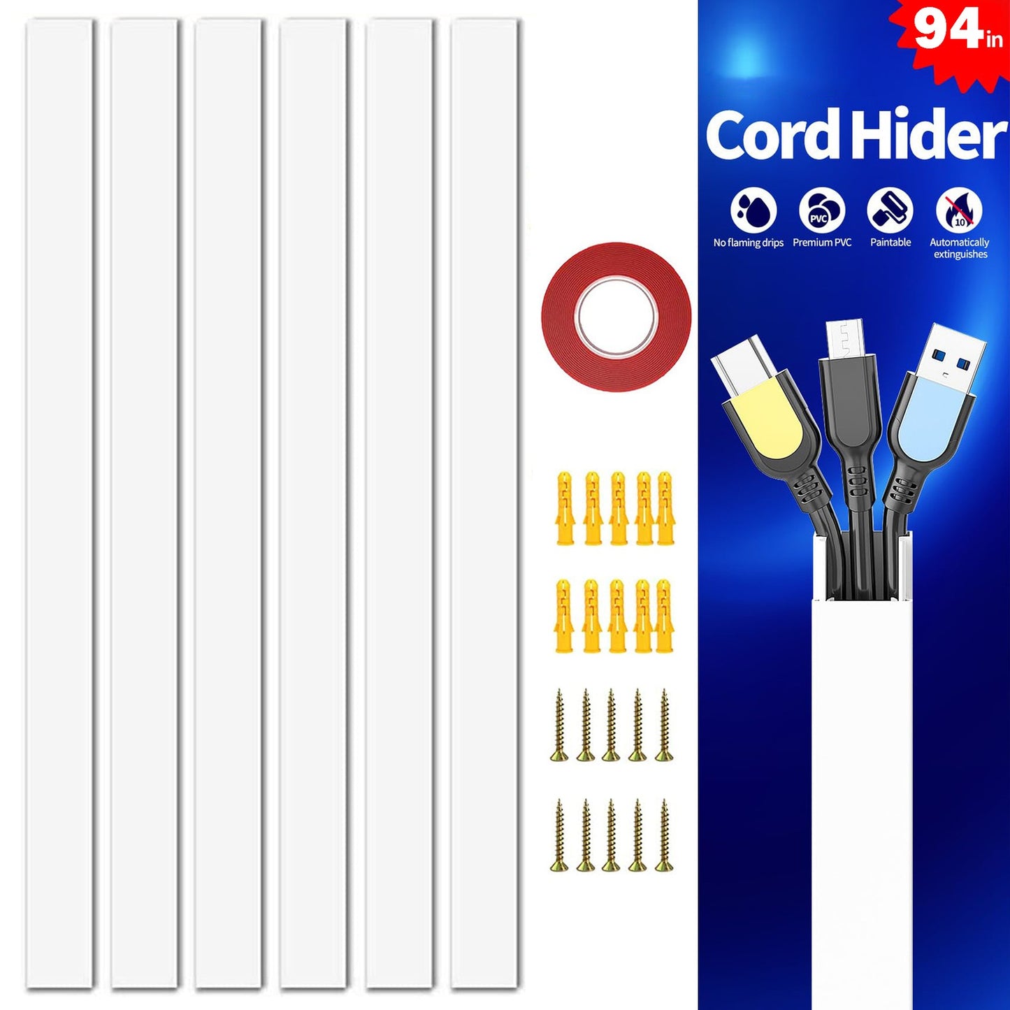 Trunking Cable Wall Cord Management 2.4M - Front view