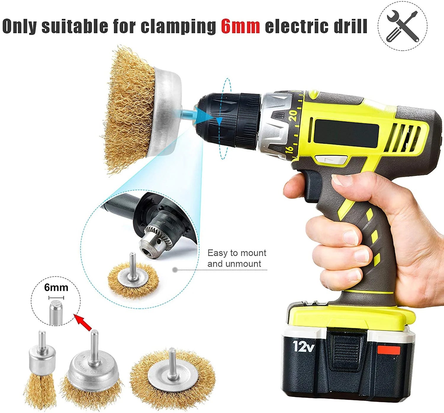 5PCS Rotary Brass Wire Cleaning Wheel Cup Brush - product image 3 of 6