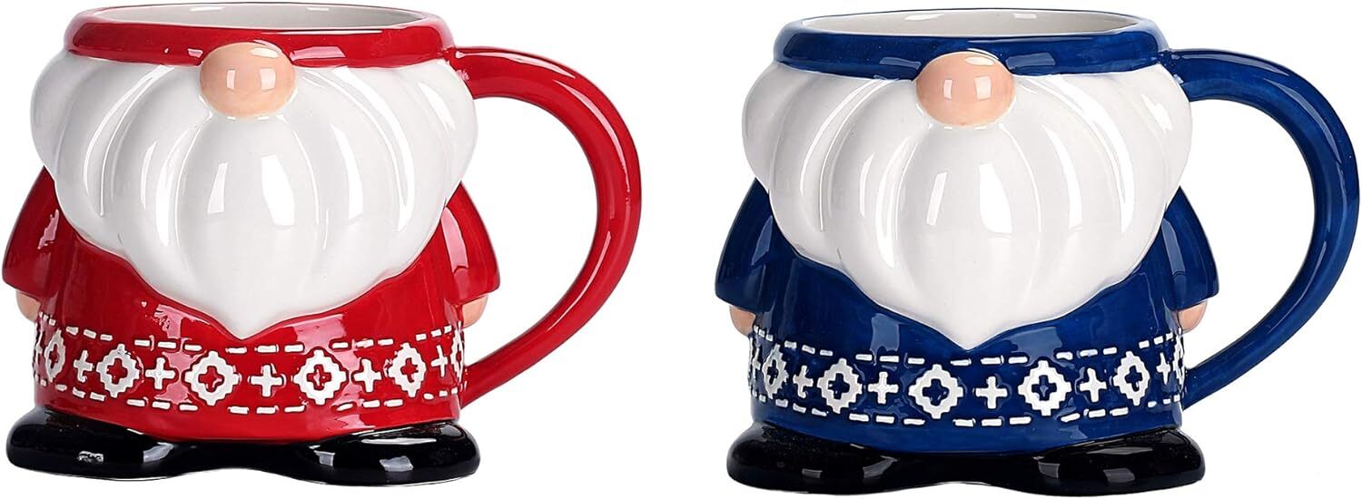 Red Blue Christmas Gnome 440ml Mugs - Front view