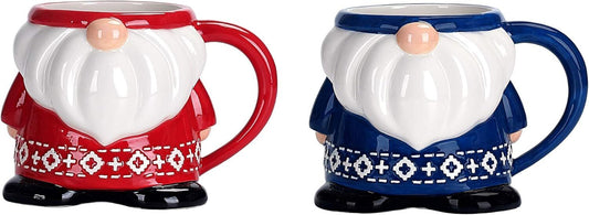 Red Blue Christmas Gnome 440ml Mugs - Front view
