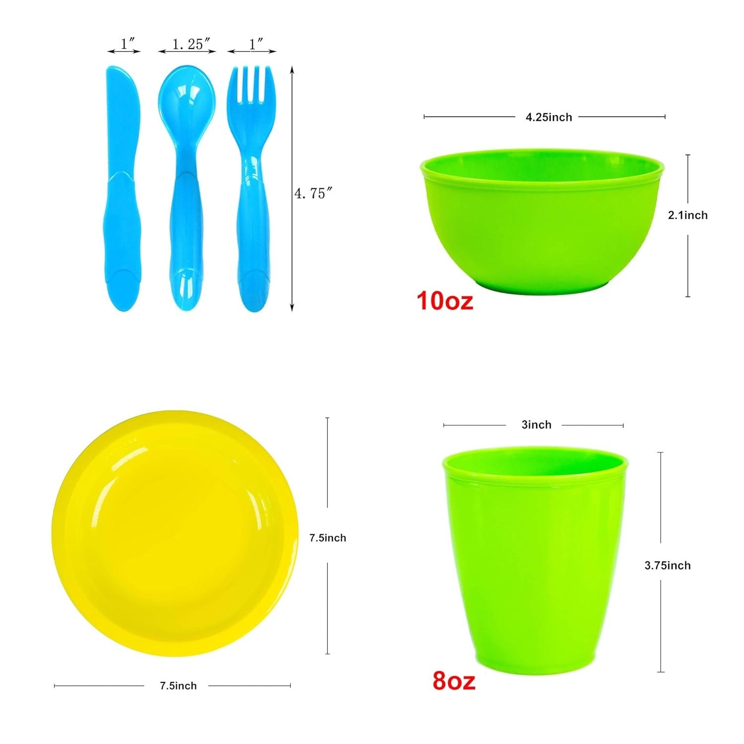 54PCS Plastic Kid Dinnerware Plates Bowls - Detail view