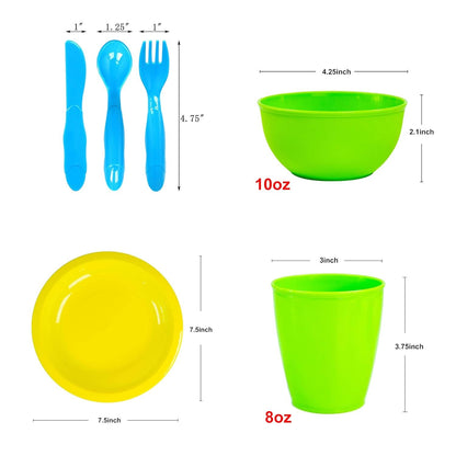 54PCS Plastic Kid Dinnerware Plates Bowls - Detail view