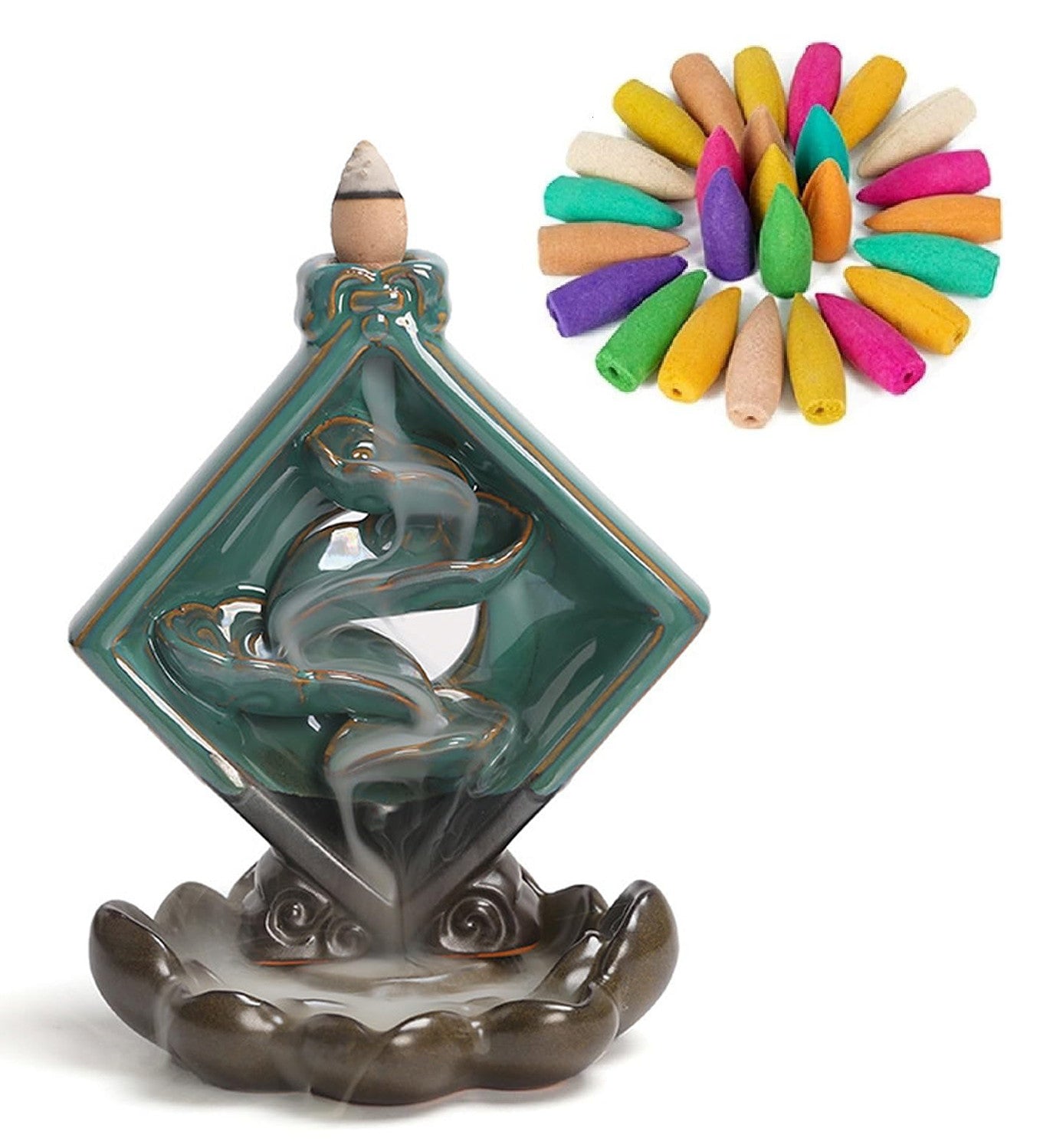 Ceramic Smoke Backflow Incense Burner Censer - Front view