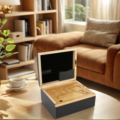 Wooden Stash Box with Rolling Tray - Detail view
