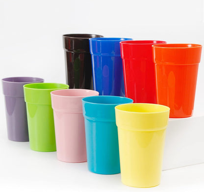 9 x 350ml Reusable Plastic Cups Small Drinking Tumblers Set Kids Kitchen Picnics