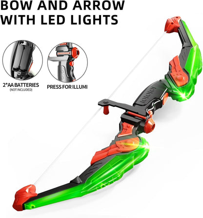 Kids Bow and Arrow Toy Set with LED Lights and Suction Cup Arrows Ages 3-12