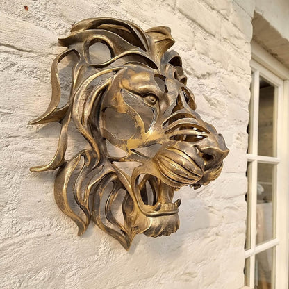 Gold Lion Head Wall Decor Mounted - Detail view