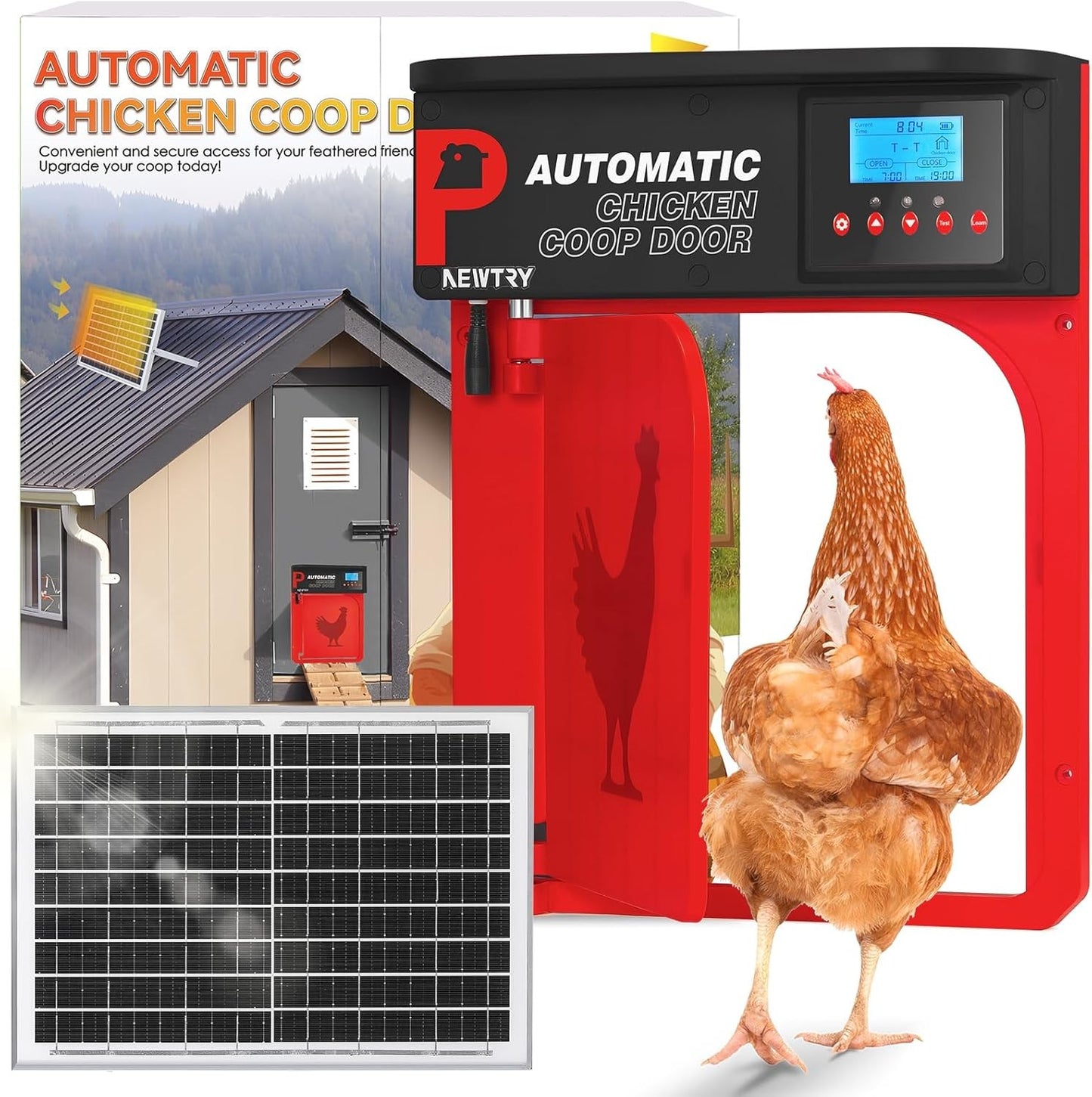 Automatic Chicken Coop Door Opener Timer Anti-Pinch Solar Powered Remote Control