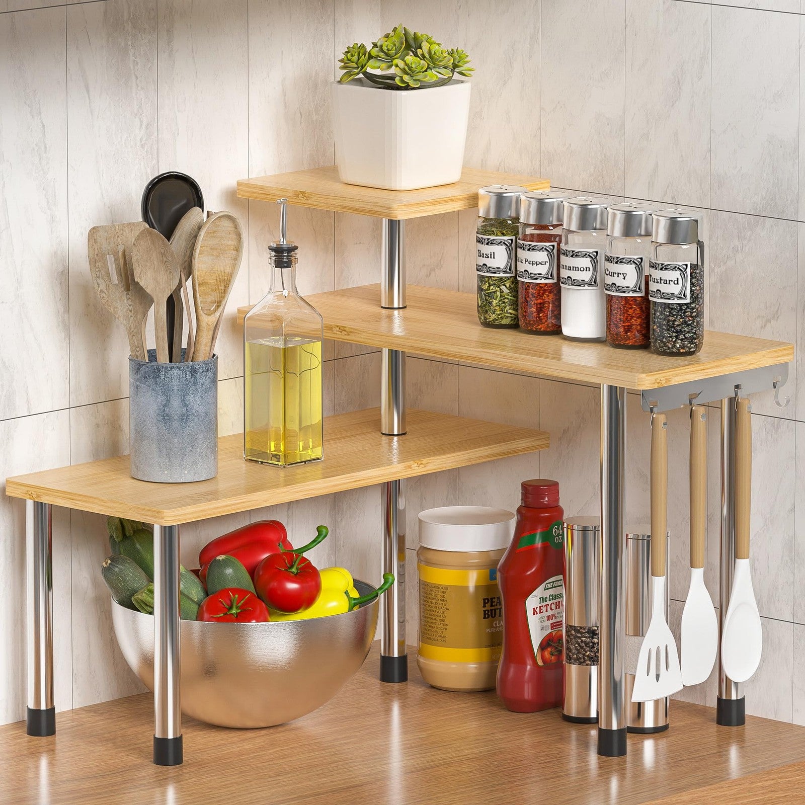 3 Tier Counter Corner Shelf Spice - Front view