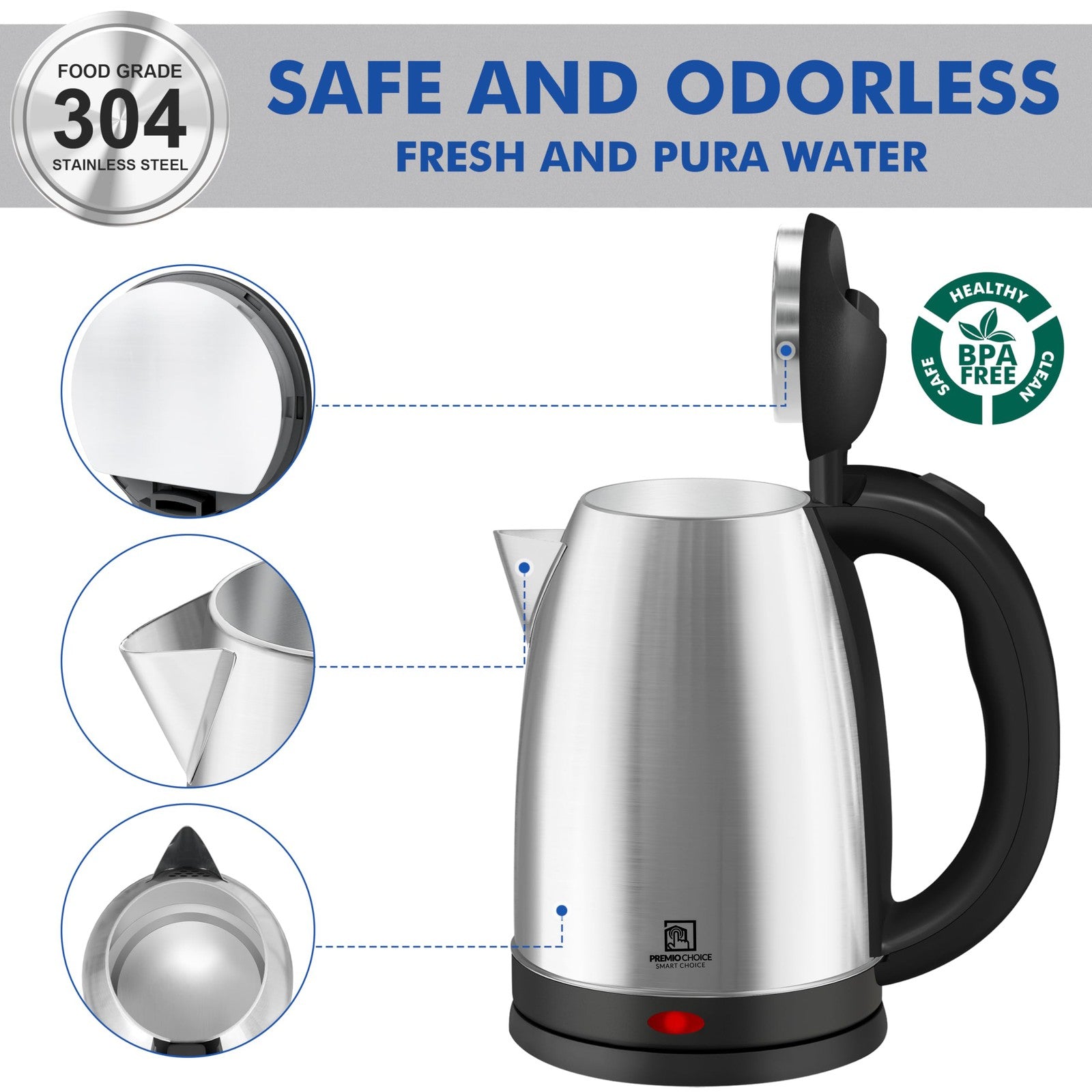 Electric Kettle 1.8L Stainless Steel - Image 6