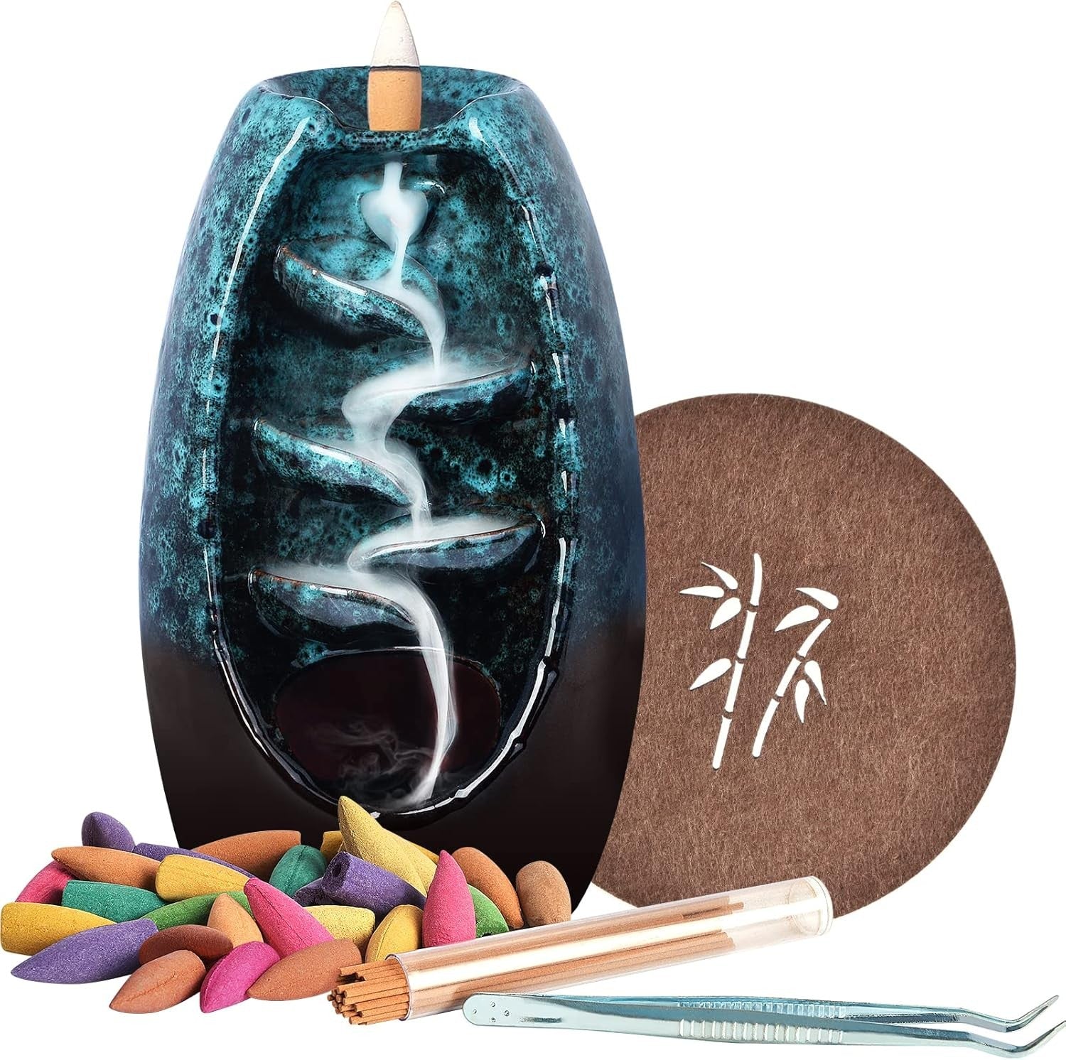 Backflow Holder Incense Burner Ceramic Waterfall - Front view