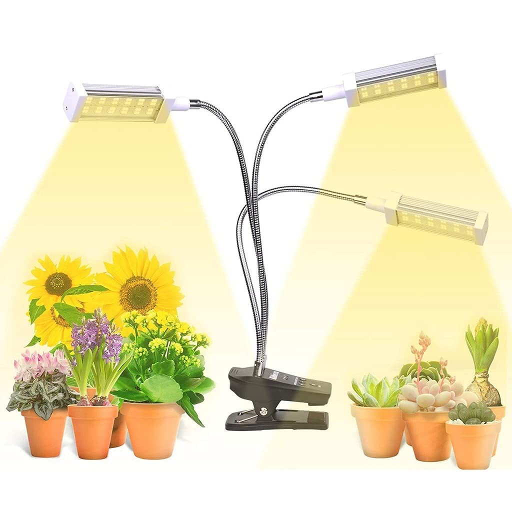 3-Head LED Grow Light Full Spectrum with Timer for Indoor Plants UK