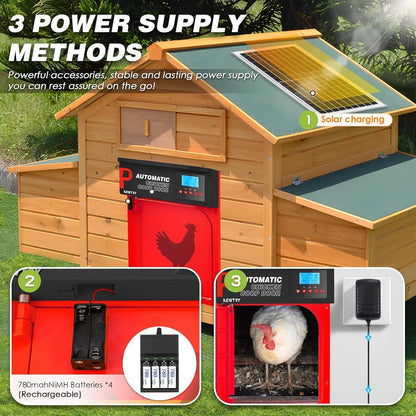 Automatic Chicken Coop Door Opener Timer Anti-Pinch Solar Powered Remote Control