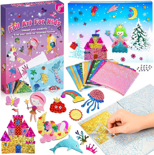Toy for 3-9 Years Old Girls Boys DIY Foil Art Craft Kit Unicorns Princesses Gift