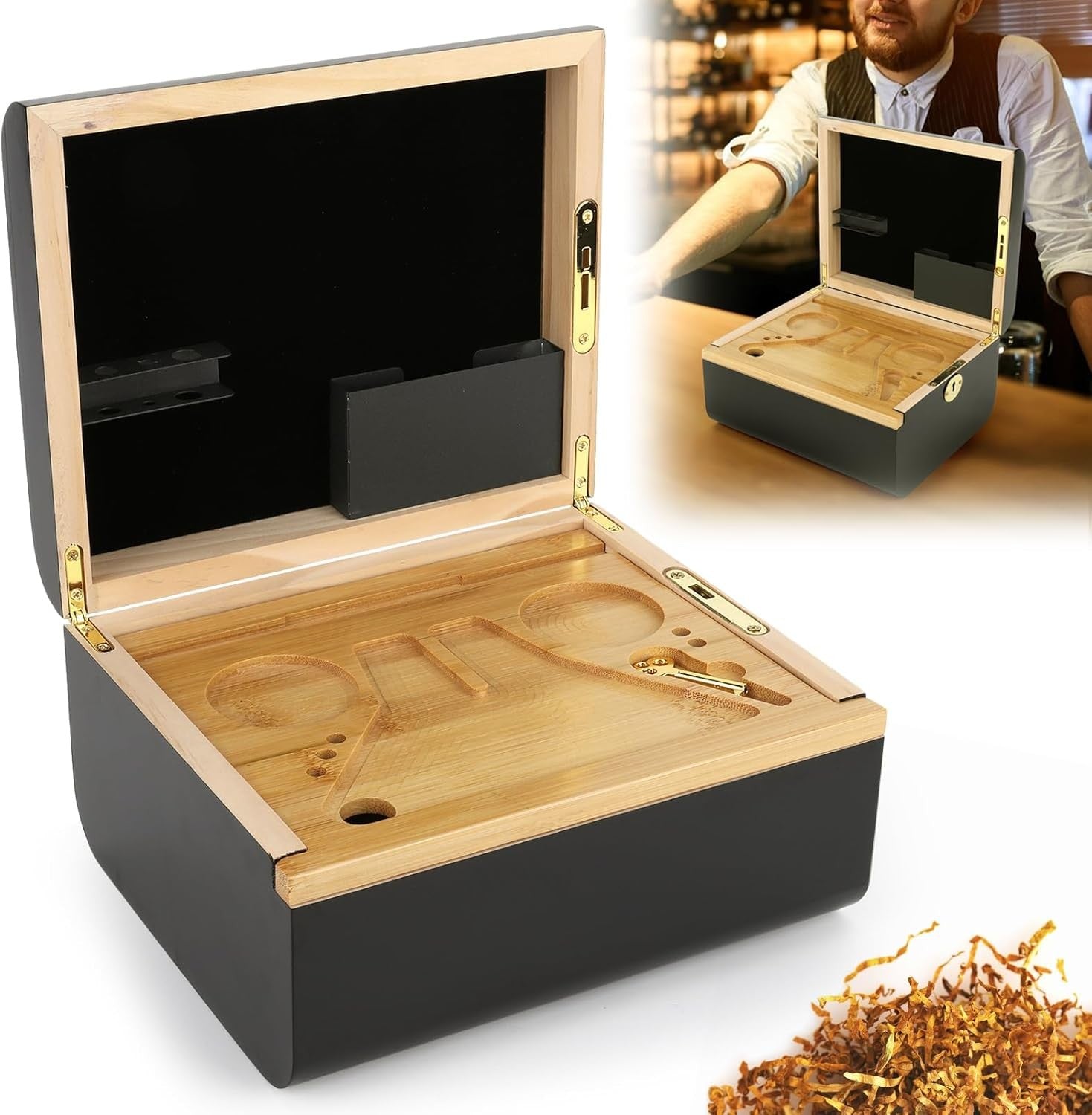 Wooden Stash Box with Rolling Tray - Front view