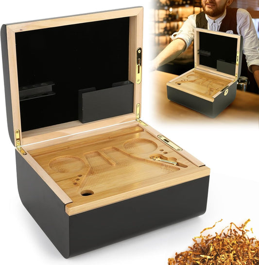 Wooden Stash Box with Rolling Tray - Front view
