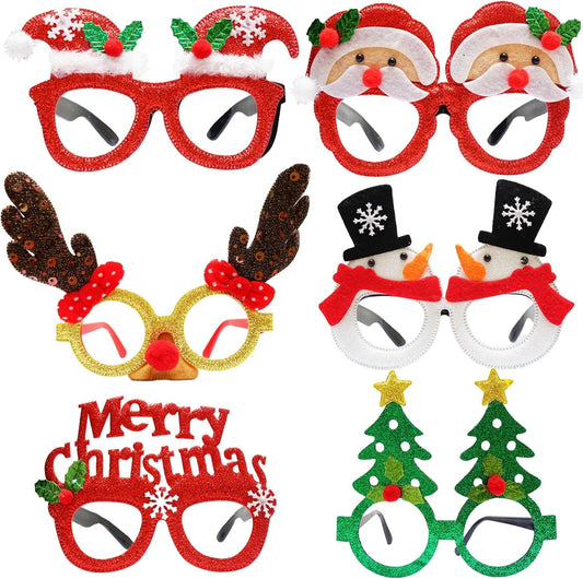 Christmas Glasses Decorations Eyeglasses with Glitter - Front view