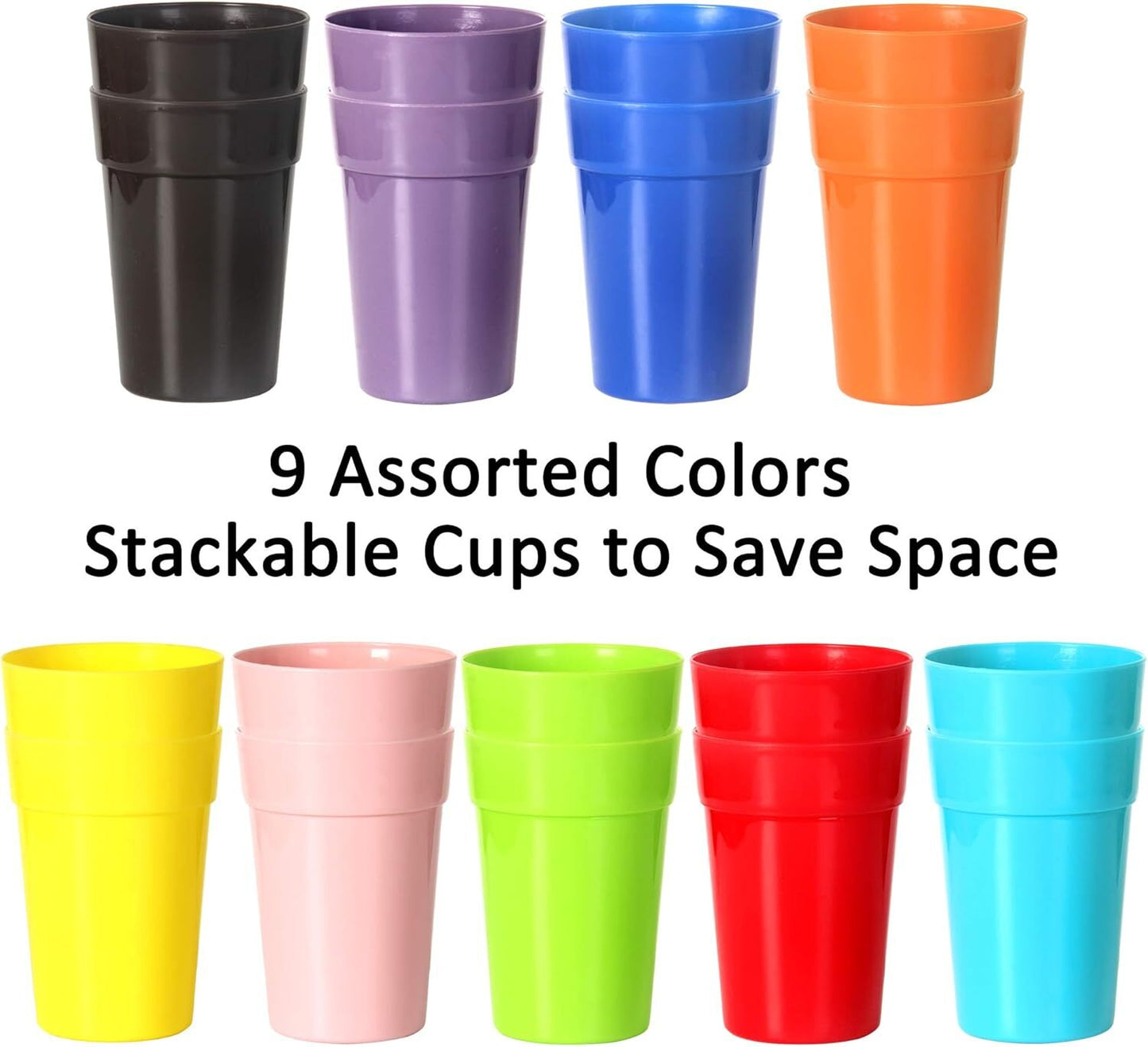 9 x 350ml Reusable Plastic Cups Small Drinking Tumblers Set Kids Kitchen Picnics