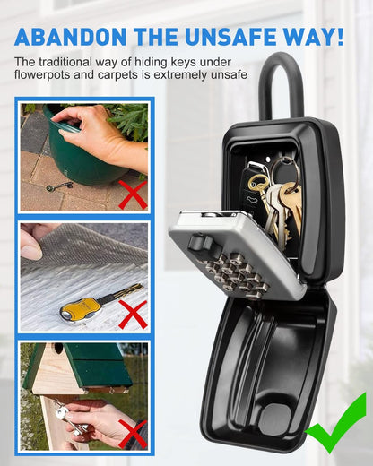 4-12 Digit Key Safe Wall Mounted Hangable Outdoor Security Key Lock Box Storage