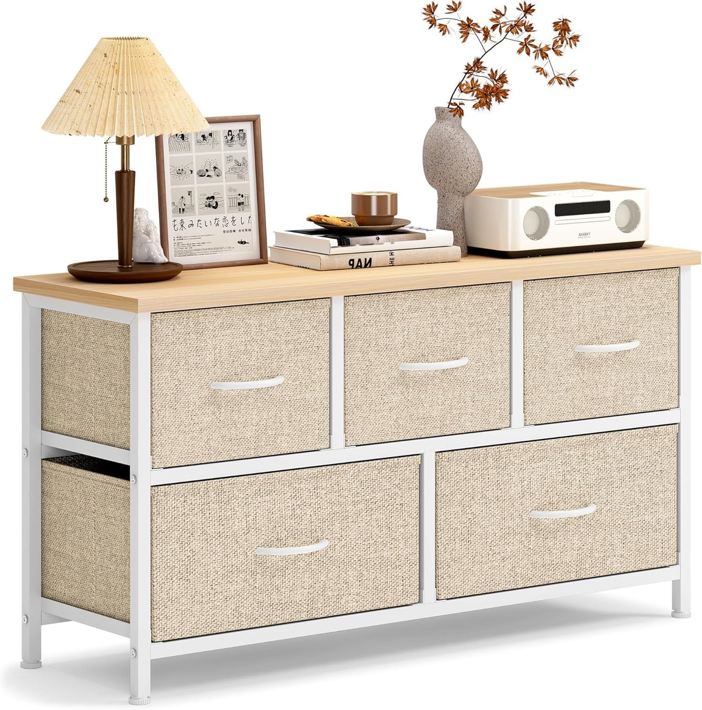 Fabric Chest of Drawers 5 Drawers - Front view