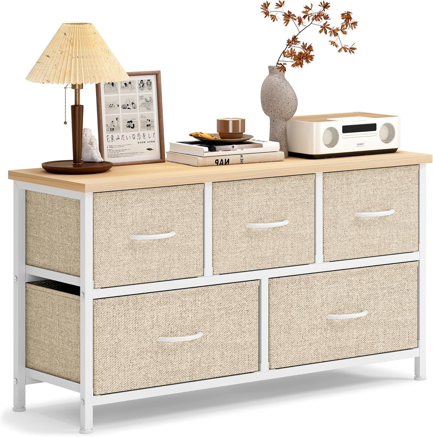 Fabric Chest of Drawers 5 Drawers - Front view