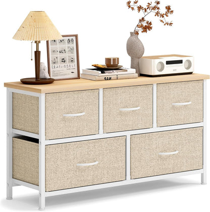 Fabric Chest of Drawers 5 Drawers - Front view