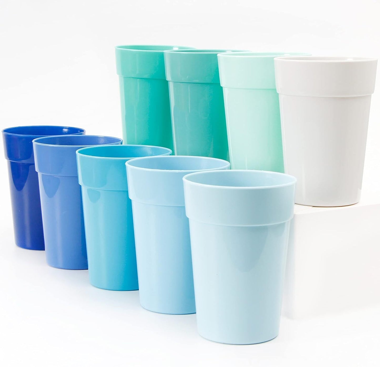 9 x 350ml Reusable Plastic Cups Small Drinking Tumblers Set Kids Kitchen Picnics