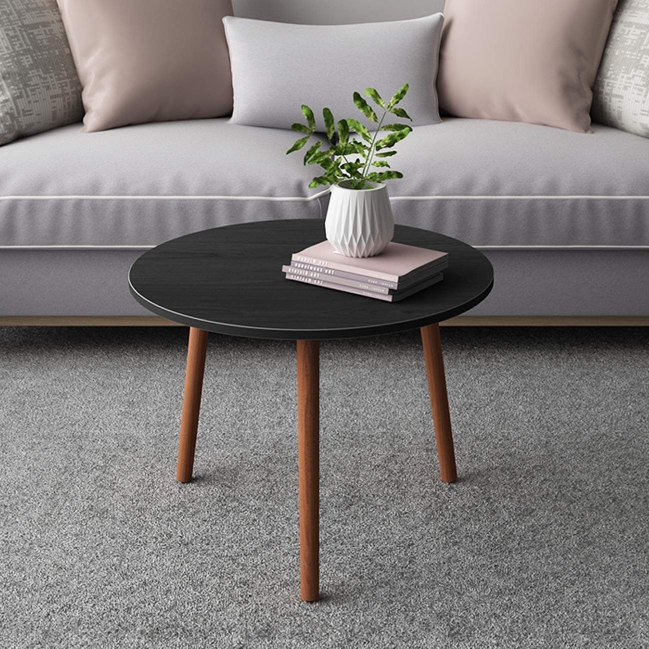 Coffee Table Round Stacking Sofa Side Living Room Bedroom 55x42.5cm Black Modern