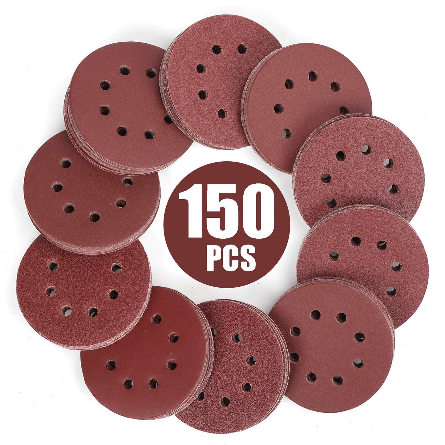 150PCS Mixed 125mm Sanding Discs Sandpaper - Front view